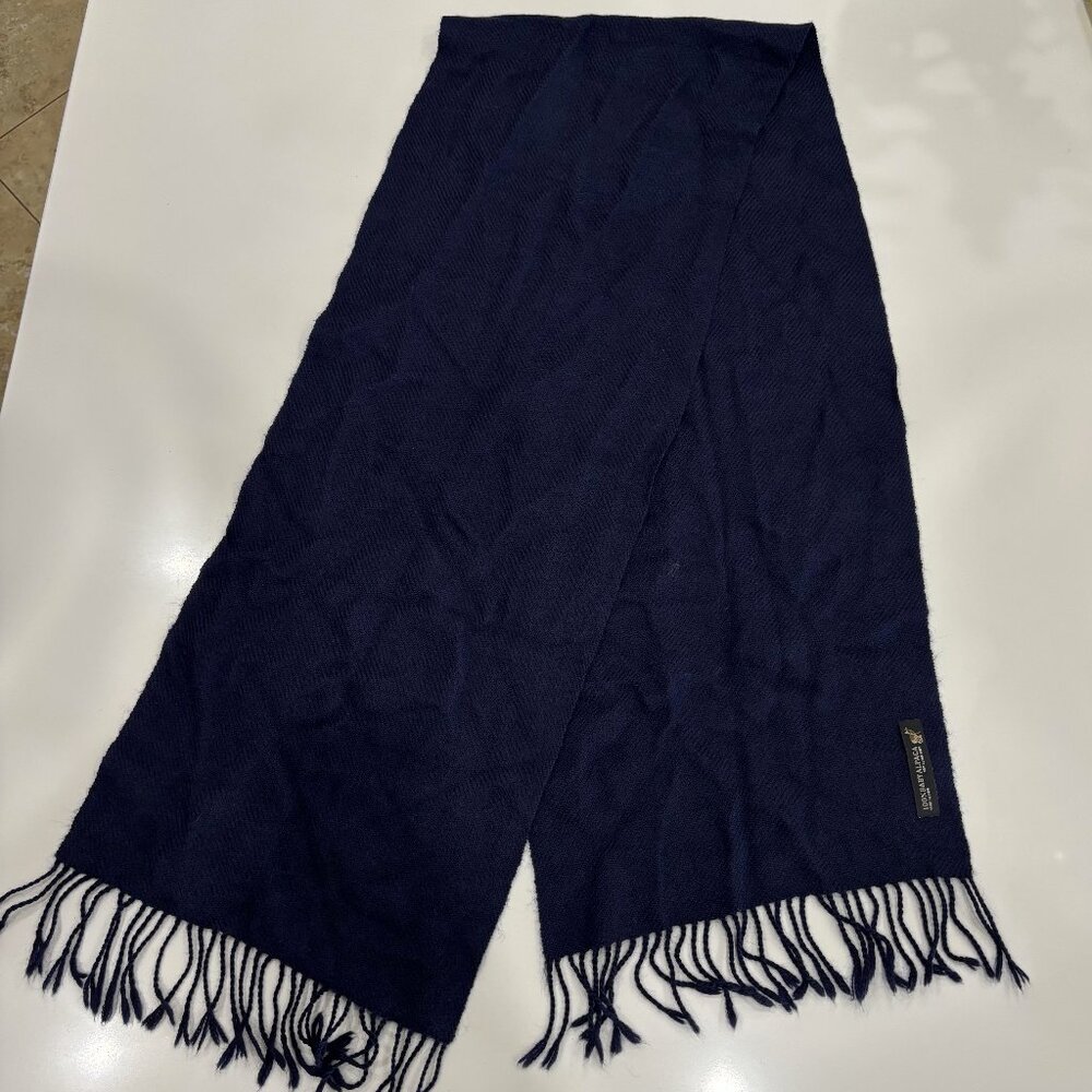 Navy Blue Fringe Soft Knit 100% Baby Alpaca Scarf Warm Neutral Winter Fall Chic
